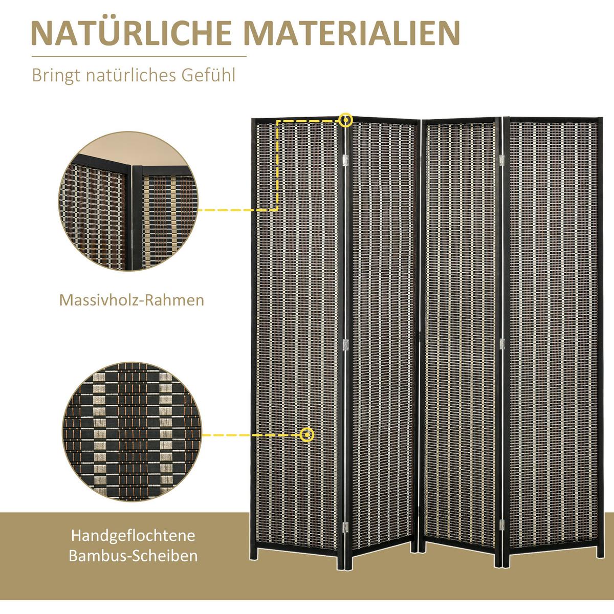 PARAVENT 4-teilig 180 x 180 cm, Braun - Braun, Holzwerkstoff (1.9/180/1.9cm) - HOMCOM