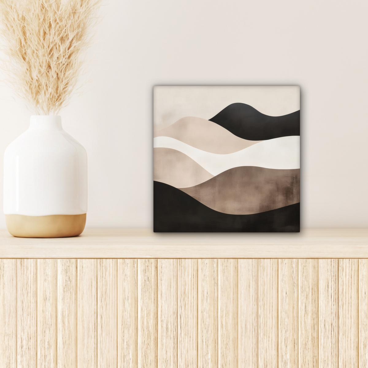 LEINWANDBILD Abstrakt - Landschaft - Wellen - Cremefarben Deko Wohnzimmer 20x20 cm - Cappuccino, Textil (20/20cm) - MuchoWow