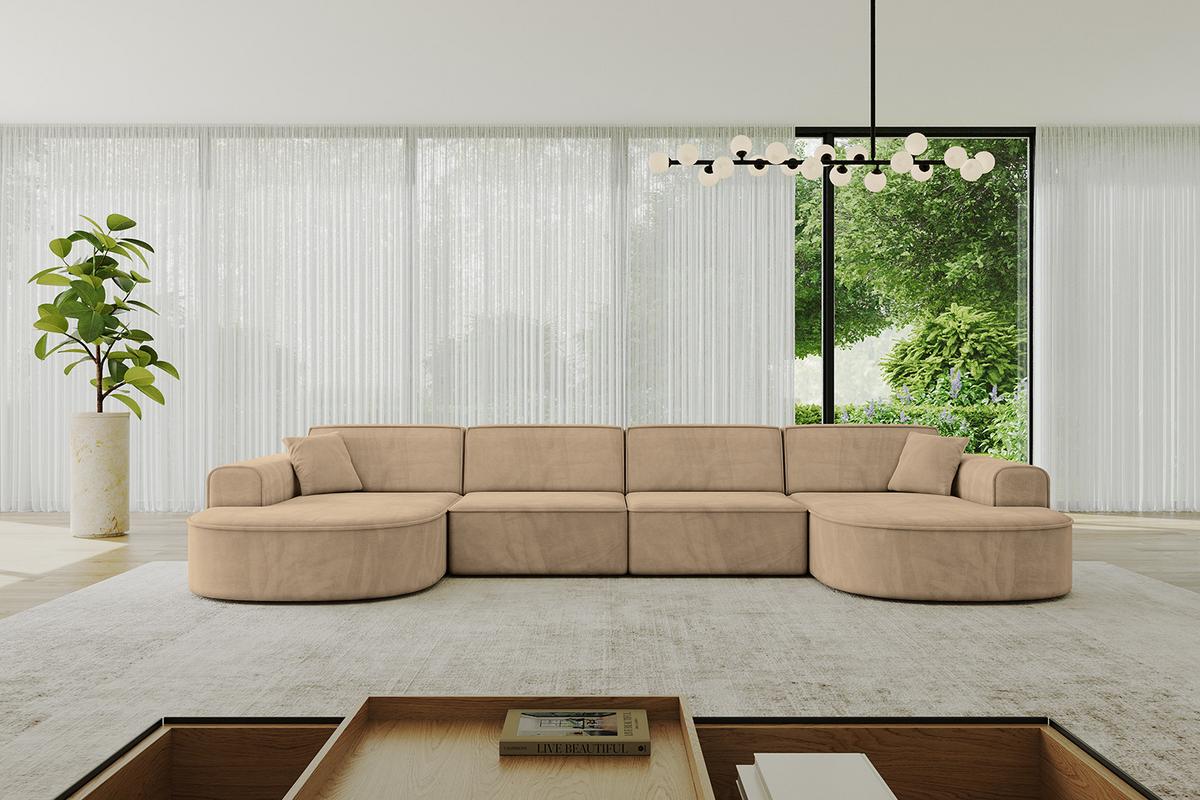 WOHNLANDSCHAFT MARI-U2 - 388x171x79 cm Taupe Velours - Taupe/Schwarz, Holzwerkstoff/Kunststoff (388/79/171cm) - ALTDECOR