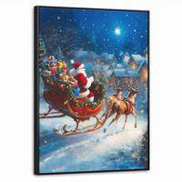 LEINWAND Bilder mit Rahmen - Weihnachtsmann - Rentier - Weihnachten - Schnee - 70x100 - Cognac, Textil (70/100cm) - MuchoWow