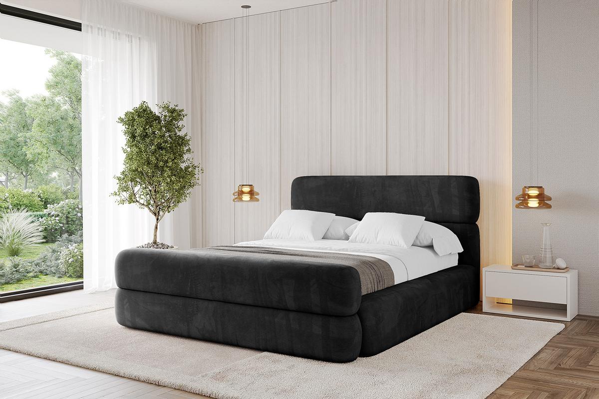 POLSTERBETT mit Bettkasten, Fußteil und Lattenrost, Boxbett ohne Matratze - ENORA-Z 180x200 Schwarz - Schwarz, Holzwerkstoff/Textil (180/200cm) - ALTDECOR