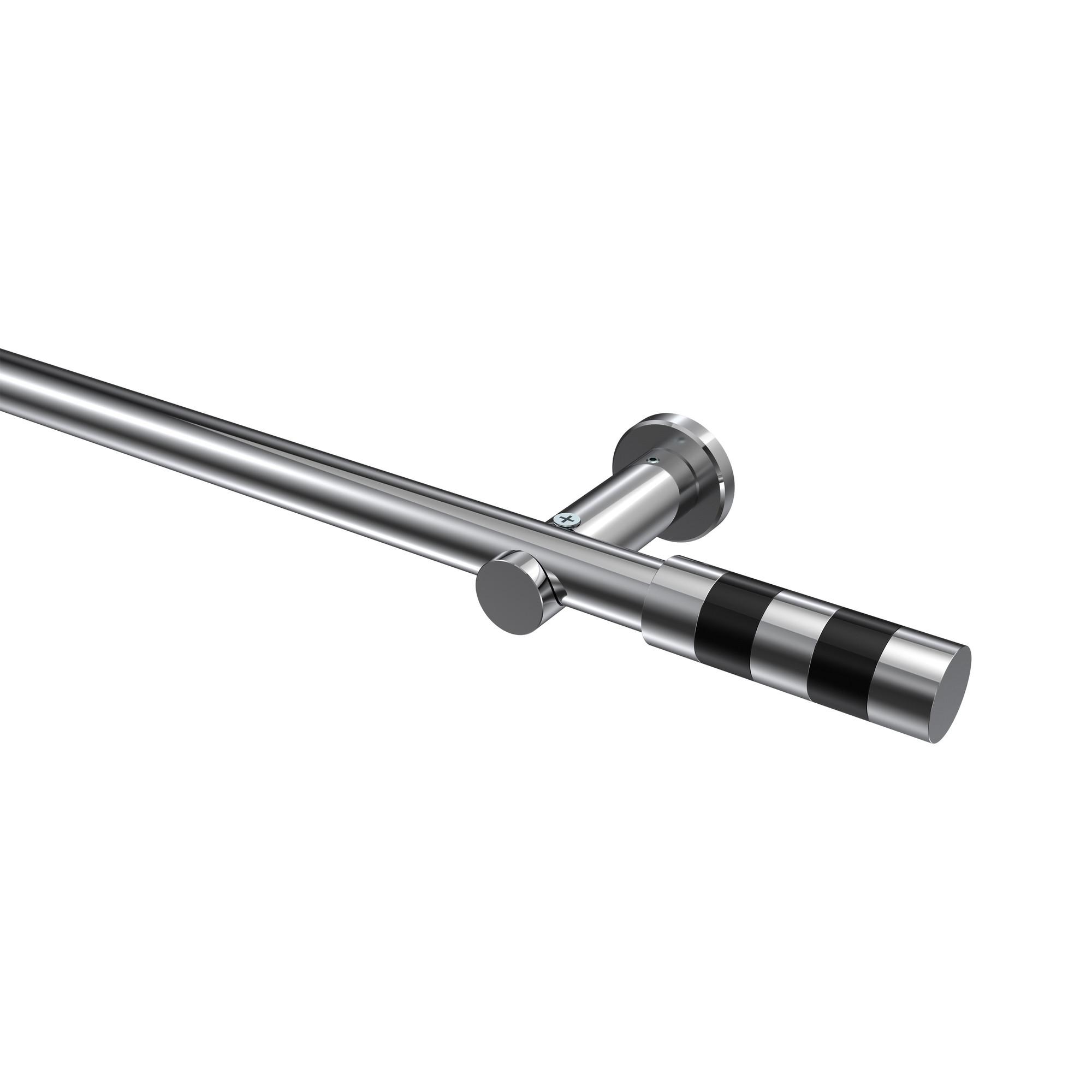 GARDINENSTANGE Platon Mavell 160 cm, 1-läufig (ohne Ringe), 20 mm Ø Chrom - Chromfarben/Schwarz, Metall (160cm) - INTERDECO