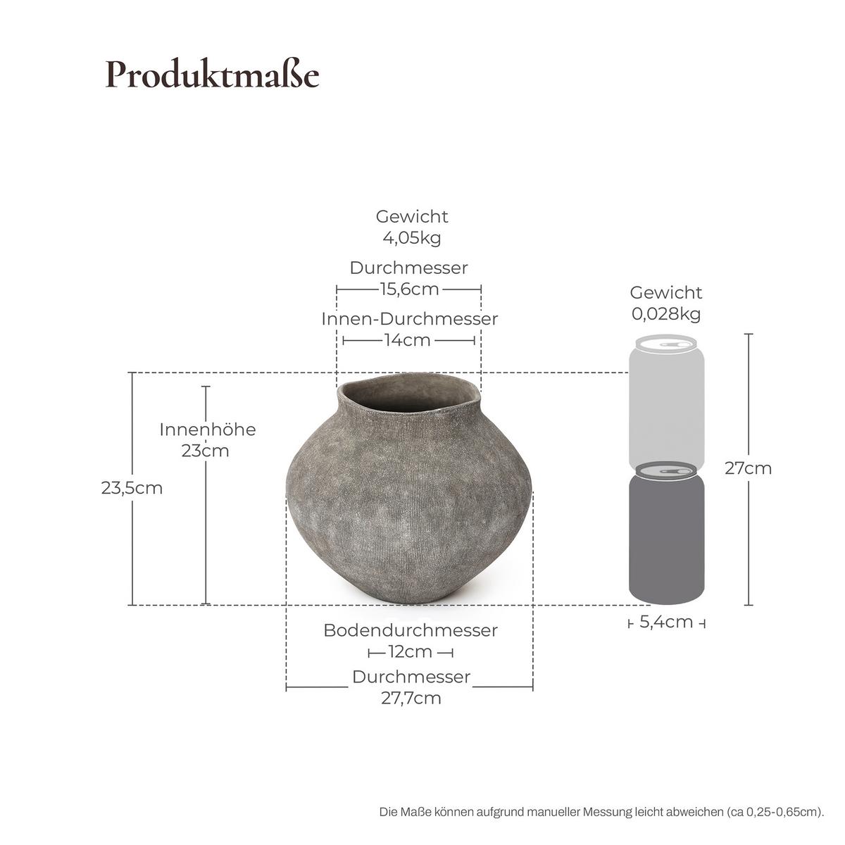 KERAMIKVASE rund, in Erdtönen, H 23,5 cm - Grau, Keramik (23.5cm) - Hometopia