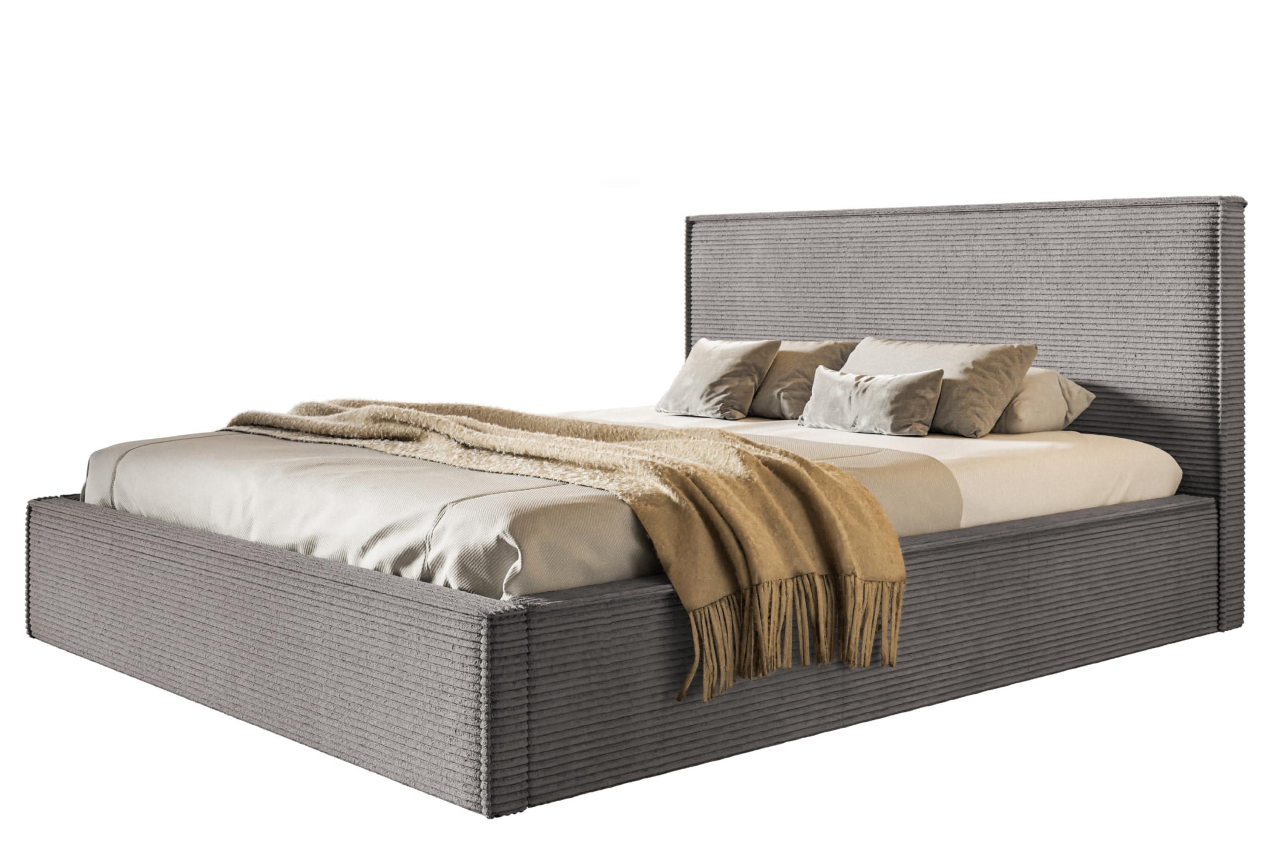 BETT 200x200 - Polsterbett mit Bettkasten und Metallrahmen - Modern Betten - Hochwertiger Poso-Stoff - Kollektion Milano - Grau - Dunkelgrau, Holz/Textil (200/200cm) - Alpi-Möbel