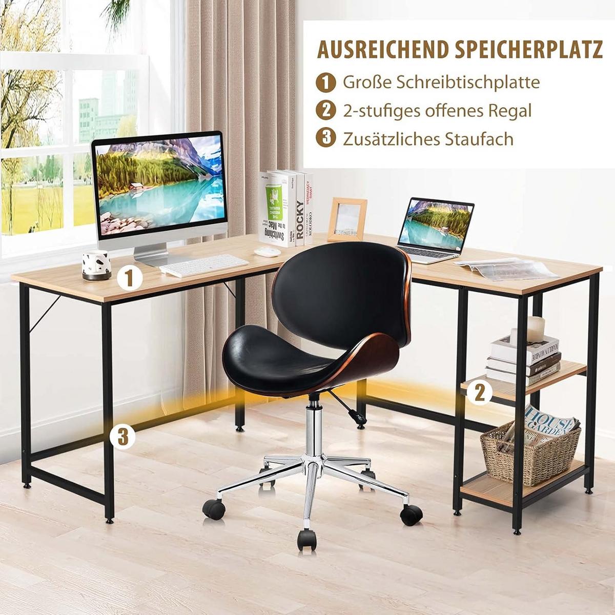 COMPUTERTISCH Natur - Naturfarben, Holzwerkstoff (138/138/75cm) - COSTWAY