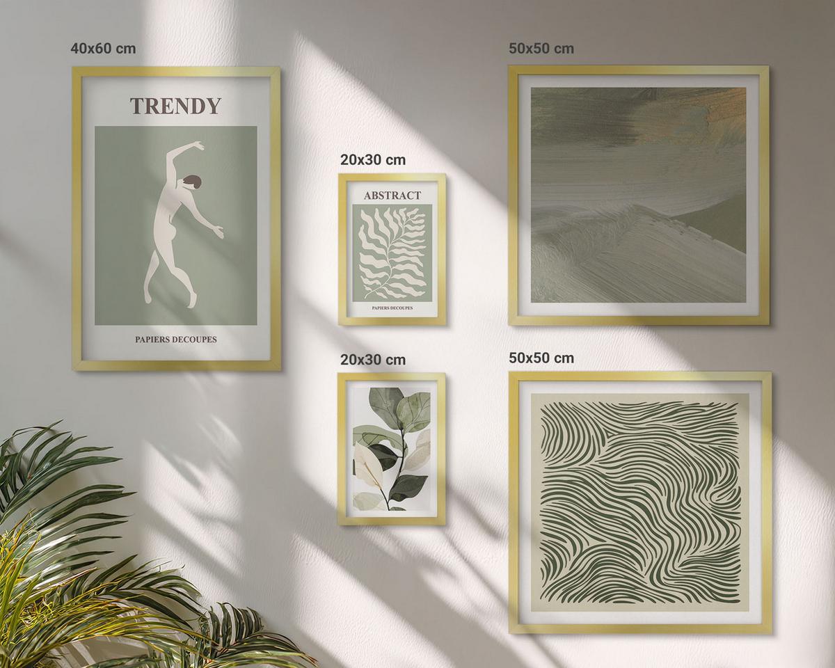 BILDER SET 5er Set - 50x50 cm & 20x30 cm & 40x60 cm Goldrahmen - Abstrakte Pflanzenmuster - Goldfarben, Kunststoff (40/60cm) - TULUP
