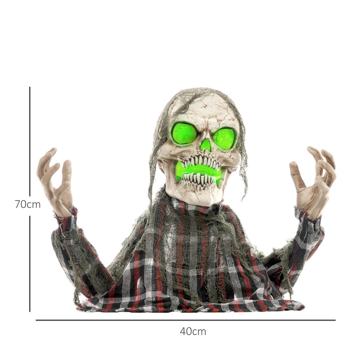 70CM Halloween Dekoration Skelett Halbkörper Figur mit LED-Lichter Soundfunktion - Dunkelgrau, Kunststoff (16/70/40cm) - HOMCOM
