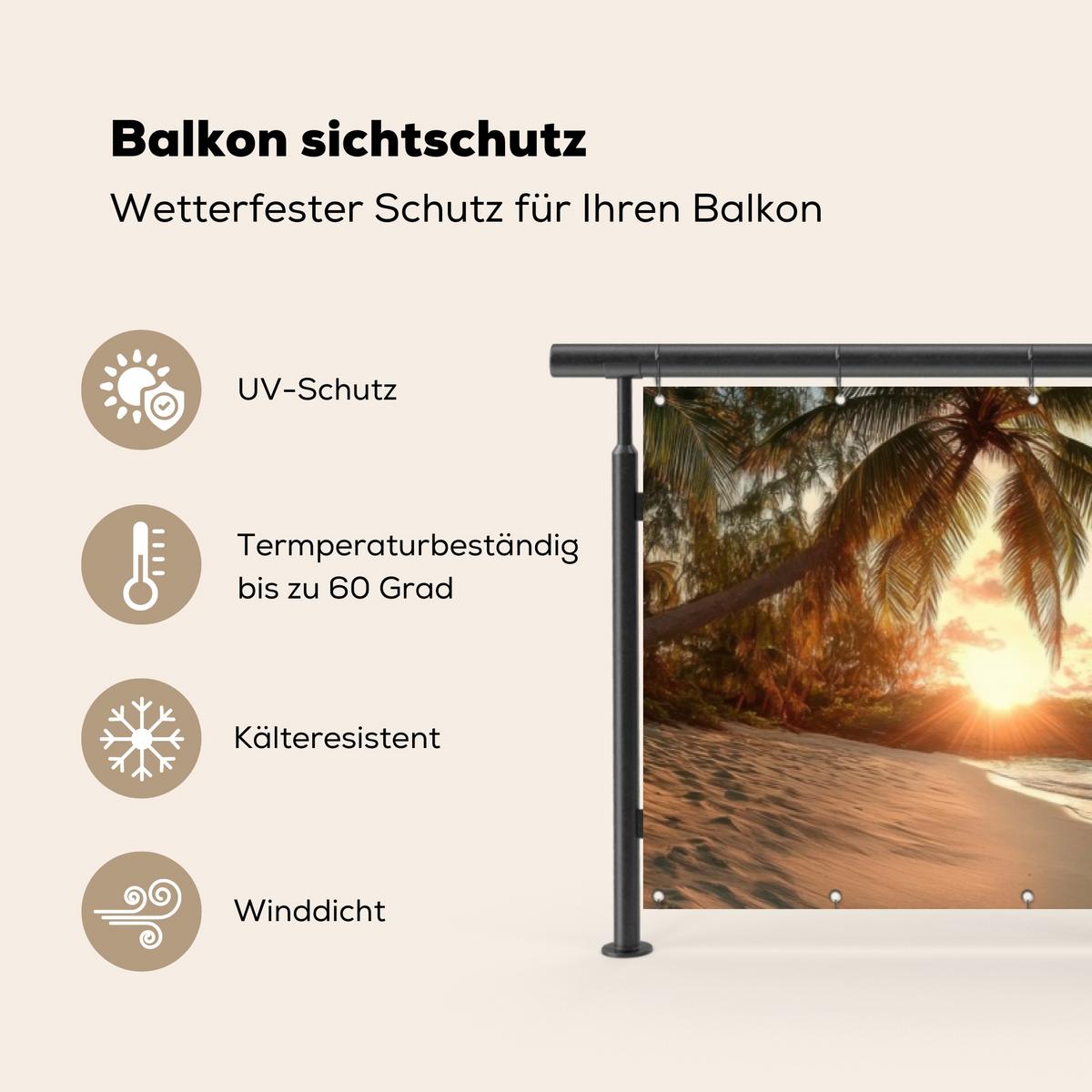 BALKON-SICHTSCHUTZ Strand - Palmen - Meer - Sonnenuntergang Witterungsbeständig 300x80 cm - Samtahornfarben, Kunststoff (300/80cm) - MuchoWow
