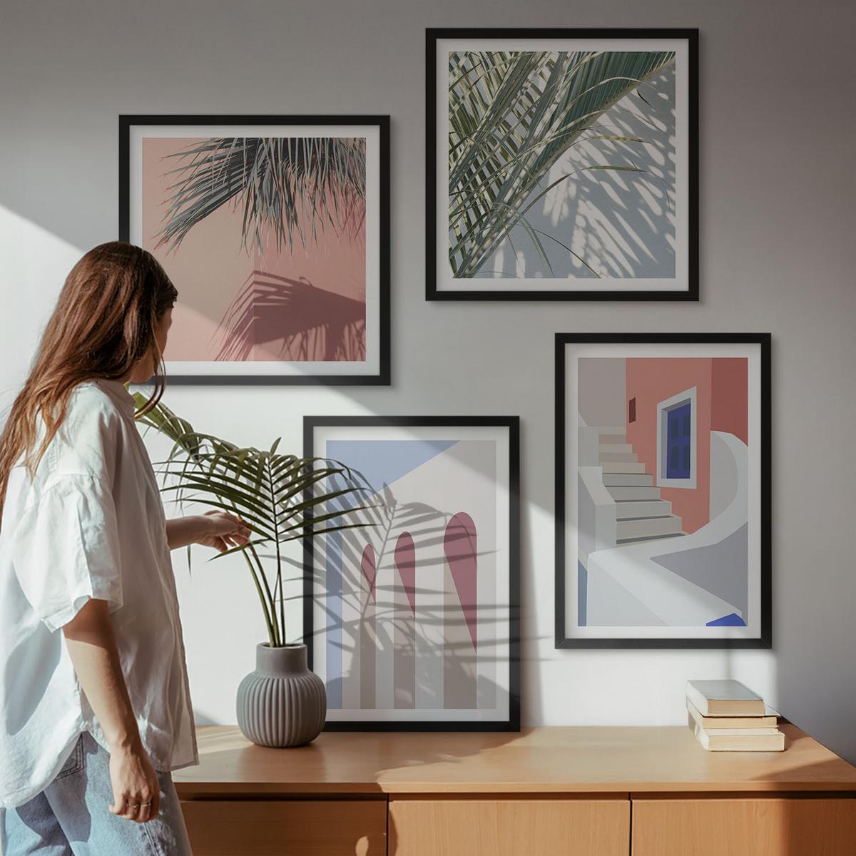 BILDER SET 4er Set - 50x50 cm & 40x60 cm Schwarzer Rahmen - Illustrationen der Stadtarchitektur - Schwarz, Kunststoff (50/50cm) - TULUP