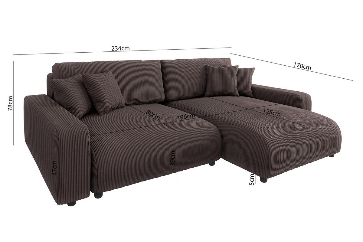ECKSOFA Emma Dunkelbraun Cord - Ottomane rechts - Dunkelbraun, Textil (234/170cm) - S-Style Möbel