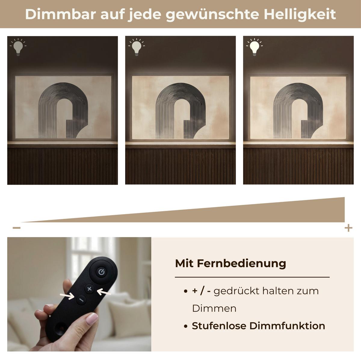 WANDLEUCHTE MIT AKKU Schleife - Streifen - Minimalistisch - Schwarz 60x40 cm - Beige, Holzwerkstoff (60/40/8cm) - OnlyWow