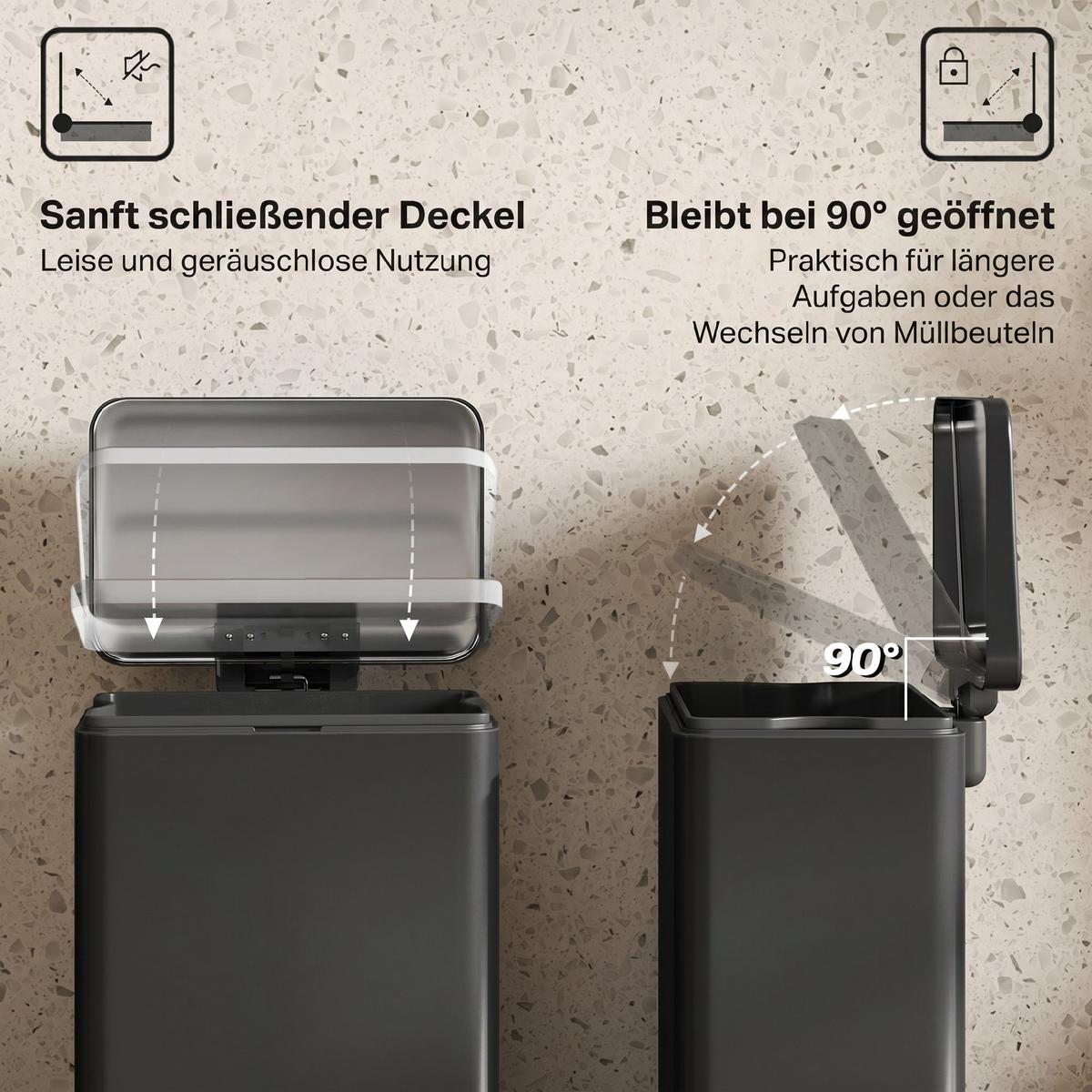 MÜLLEIMER Edelstahl Kunststoff Schwarz - Schwarz, Metall (30.6/44.2/34.2cm) - HOMCOM