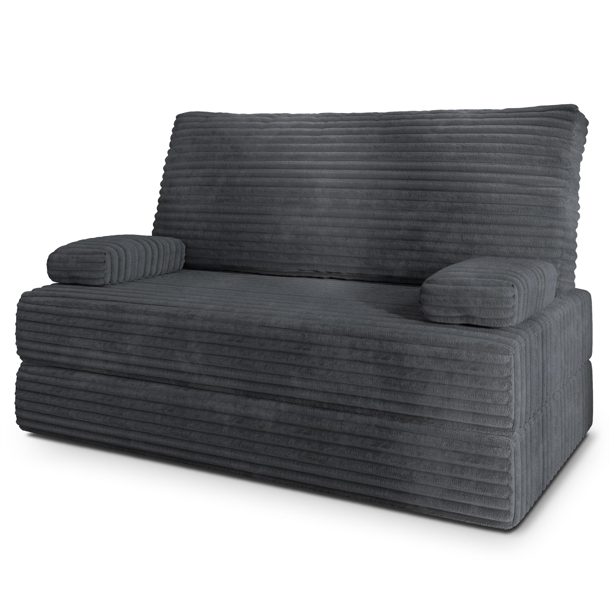 BETTSOFA LADIA aus Schaumstoff Kordstoff Grau Schlaffunktion - Dunkelgrau, Textil (140/86/60cm) - MASSENO