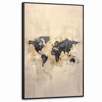 LEINWAND Bilder mit Rahmen - Weltkarte - Gold - Schwarz - Abstrakt - 90x140 - Kupferfarben, Textil (90/140cm) - MuchoWow