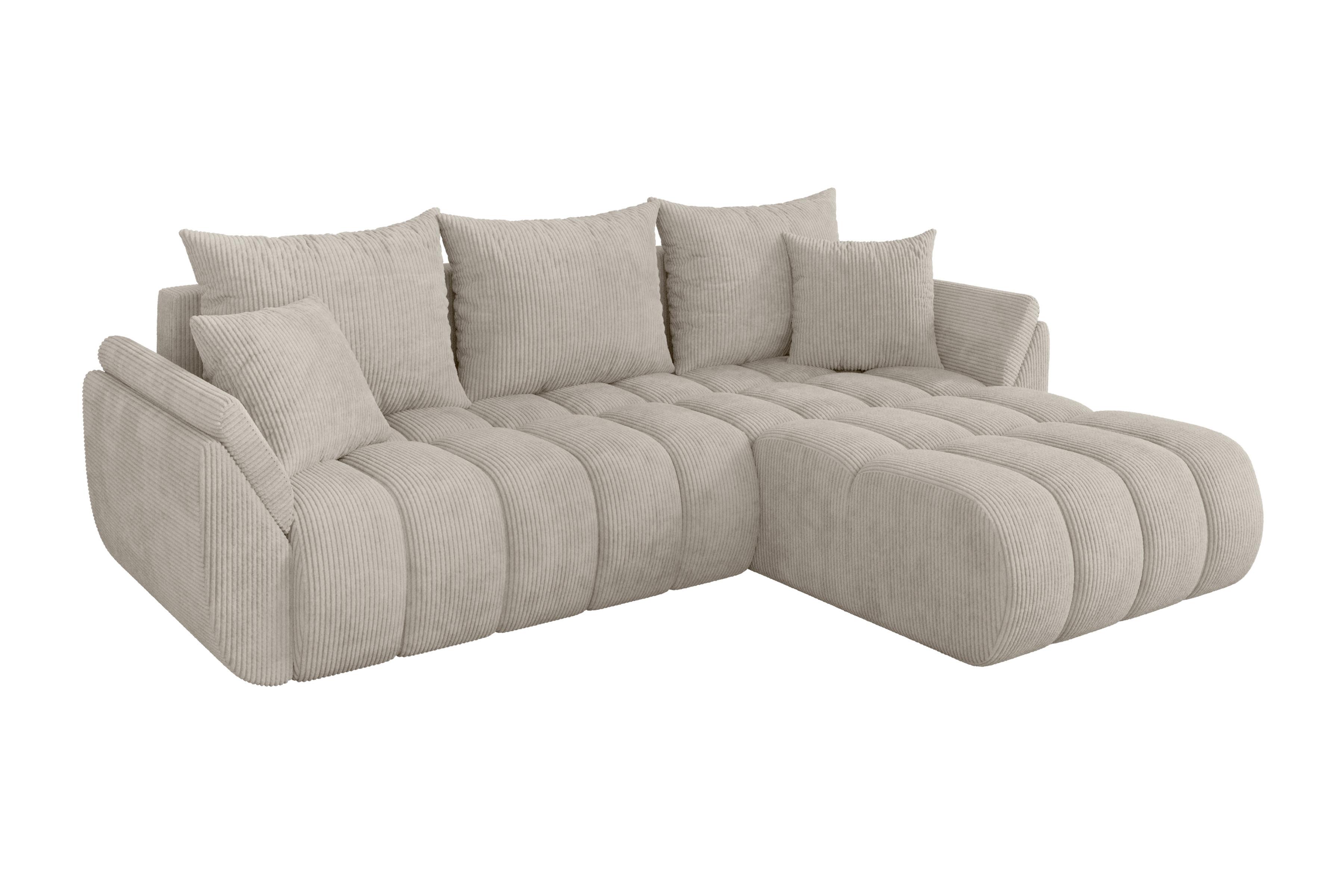 ECKSOFA mit Schlaffunktion Ottomane Rechts TOKO-L-v1 277x194x86 Creme Cord - Ecru/Creme, Holzwerkstoff/Kunststoff (277/194cm) - ALTDECOR