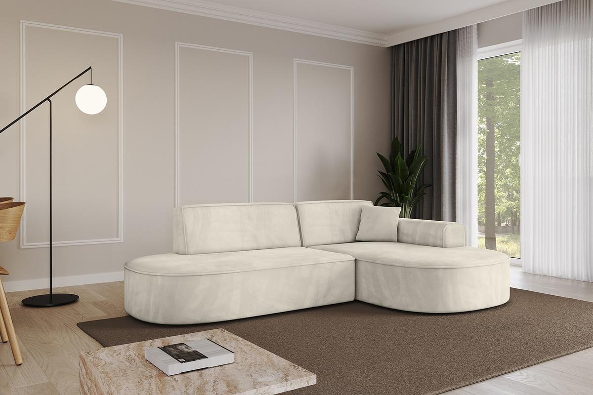 ECKSOFA Ottomane Rechts MARI-L1 - 243x171x79 cm Ecru Velours - Ecru/Schwarz, Holzwerkstoff/Kunststoff (171/243cm) - ALTDECOR