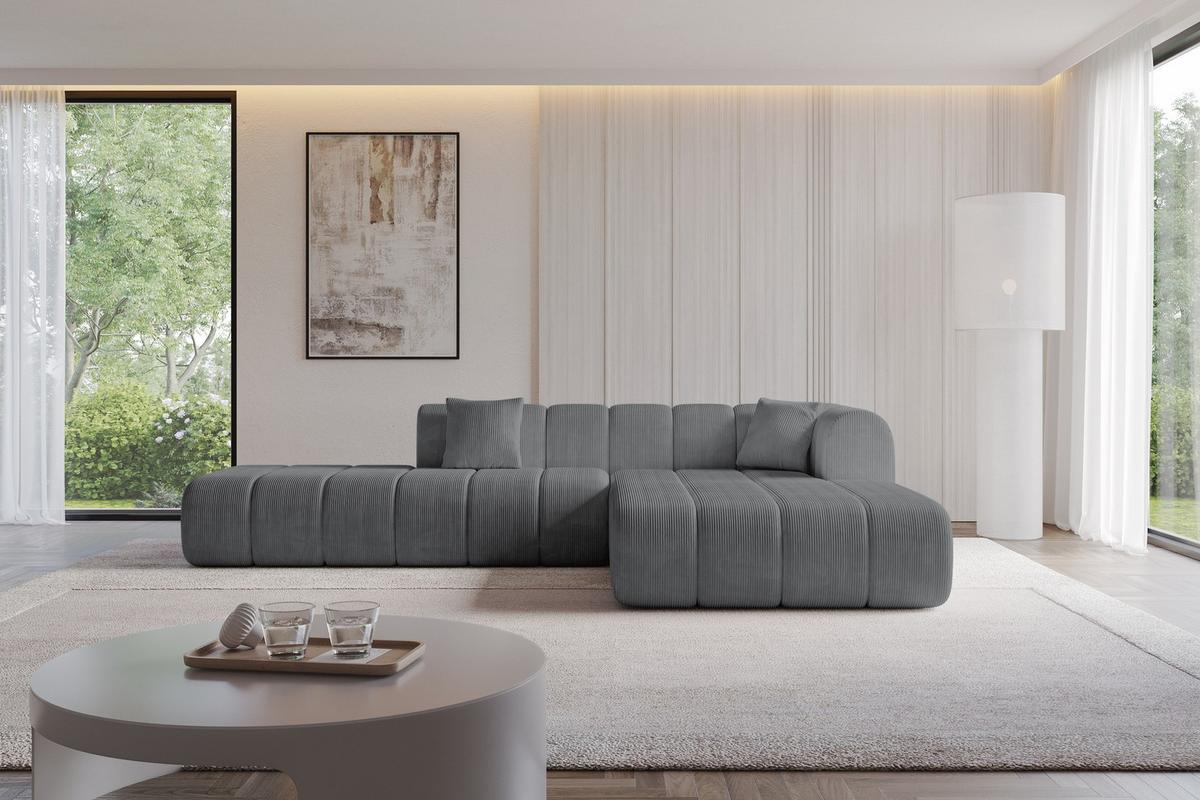 ECKSOFA Ottomane Rechts BILA-L 289x176x71 Dunkelgrau Cord - Dunkelgrau/Anthrazit, Holzwerkstoff/Kunststoff (289/176cm) - ALTDECOR
