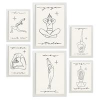 POSTER Set Mit 6 Yoga Musen 1 A3 & A4 Weißer Rahmen - Weiß, Papier (29/3/42cm) - Nacnic
