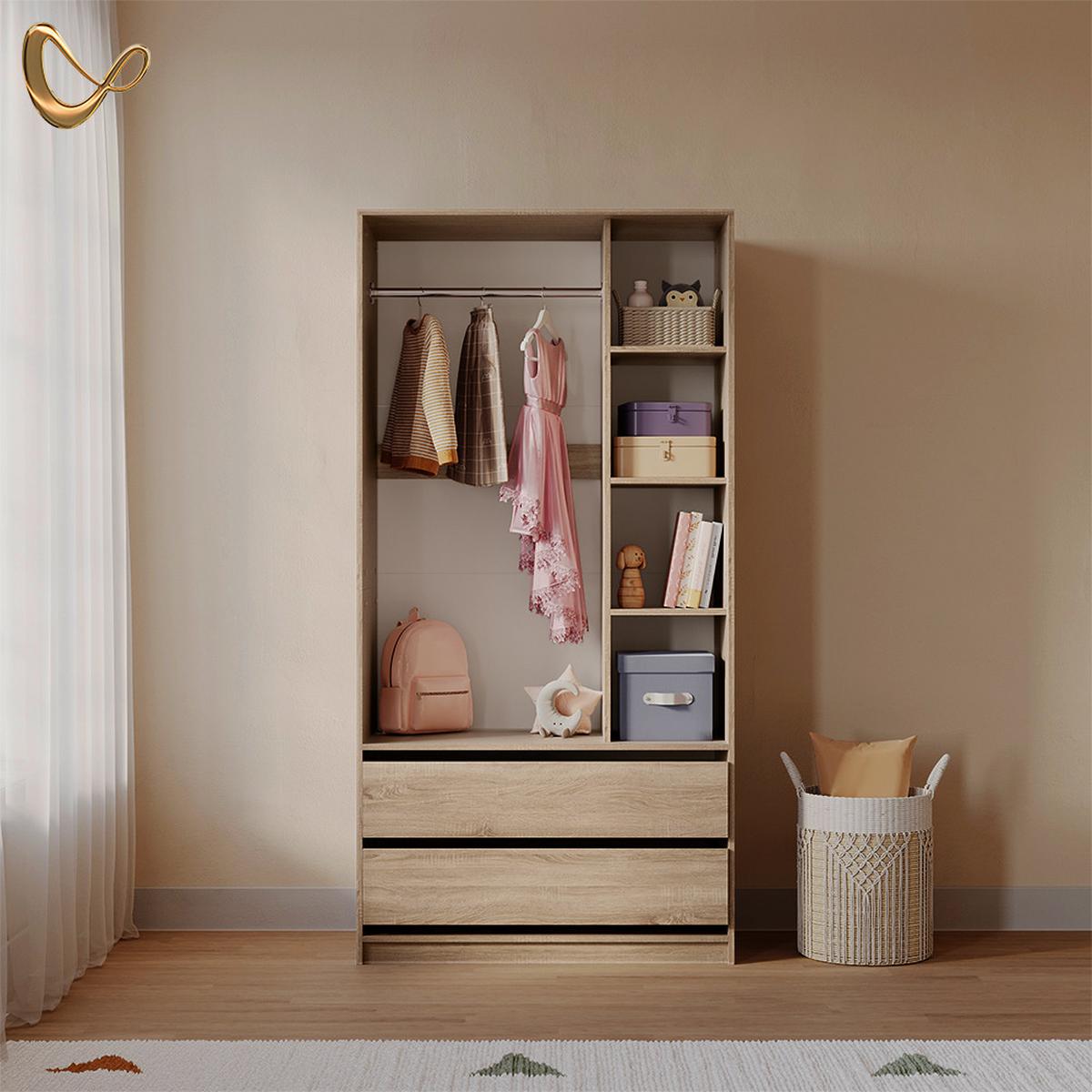 KINDERKLEIDERSCHRANK Trento Sonoma 100 x 200 cm mit 2 Schubladen - Sonoma Eiche, Holzwerkstoff (100/200/50cm) - Livinity®