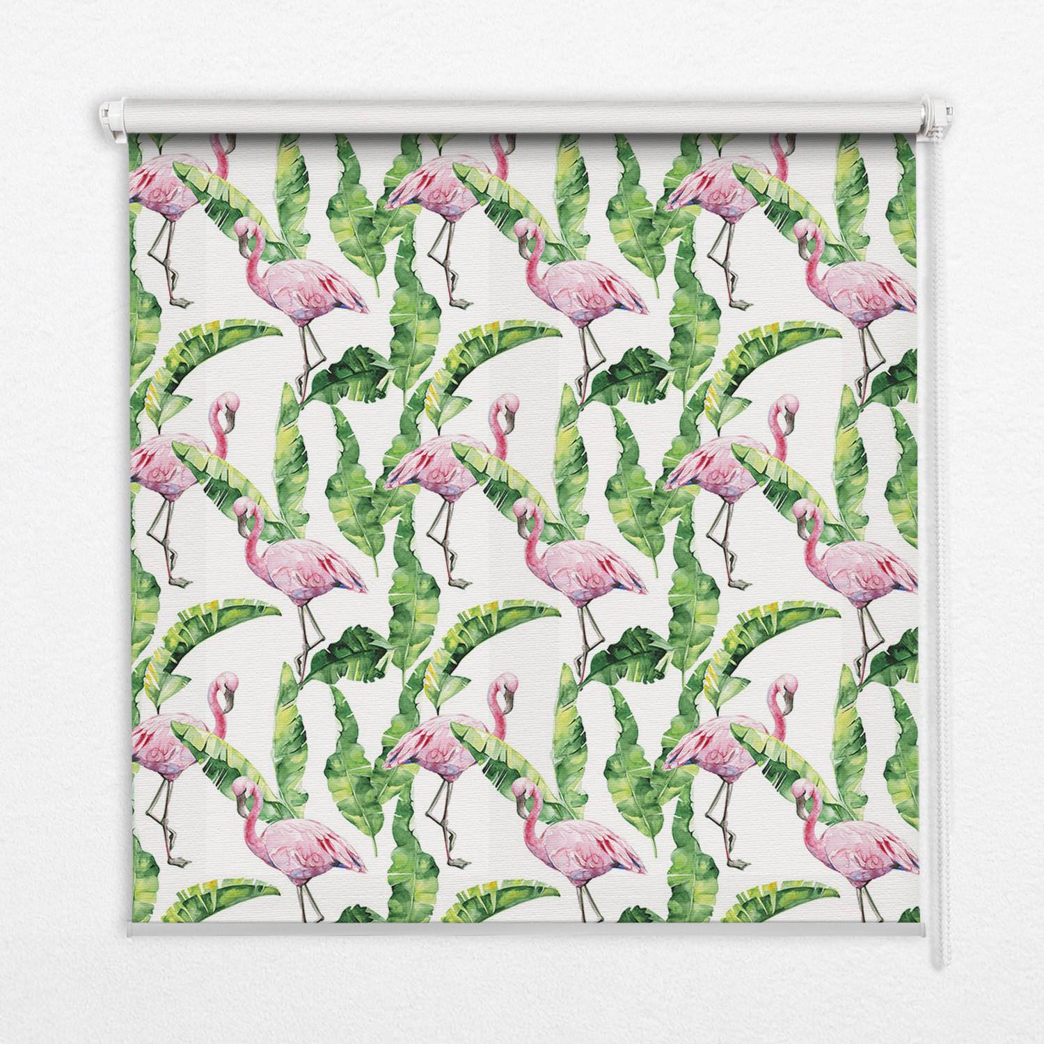 INNENROLLO - Fensterrollo - Rollo - 130x140 cm - Flamingos auf den Blättern - Pink, Kunststoff (130/140/0.5cm) - TULUP