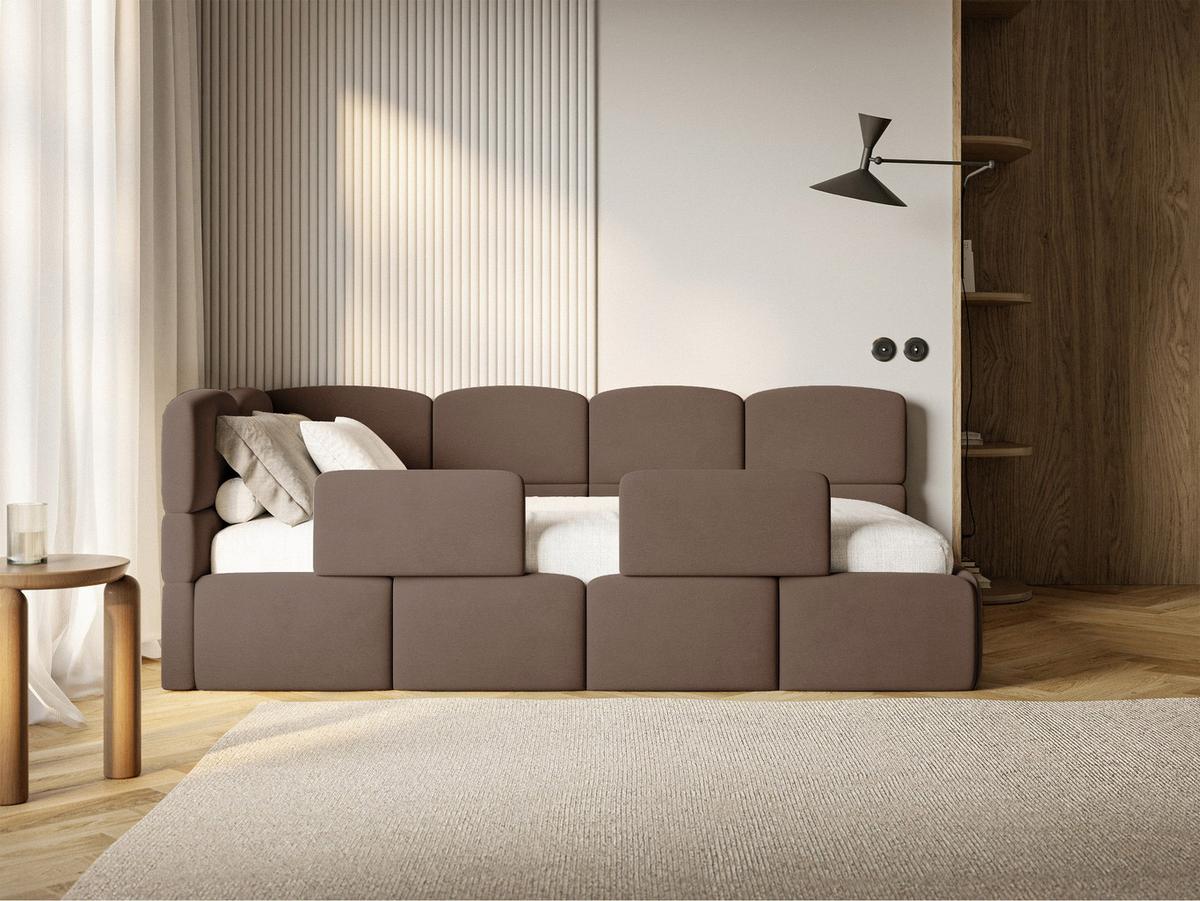 KINDERBETT Cloudy Braun 90x200 cm, mit Matratze & Rausfallschutz, Kopfteil links, Samt - Schwarz/Braun, Kunststoff/Textil (90/200cm) - Selsey