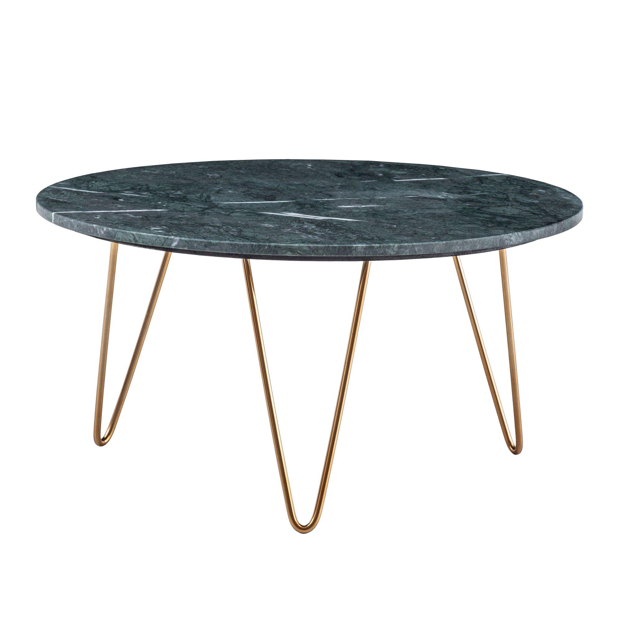 COUCHTISCH Grün Marmor Dreibein Design 70x70x35 cm, Rund Modern Gold Metall - Goldfarben/Grün, Metall (70/70/35cm) - KADIMA DESIGN