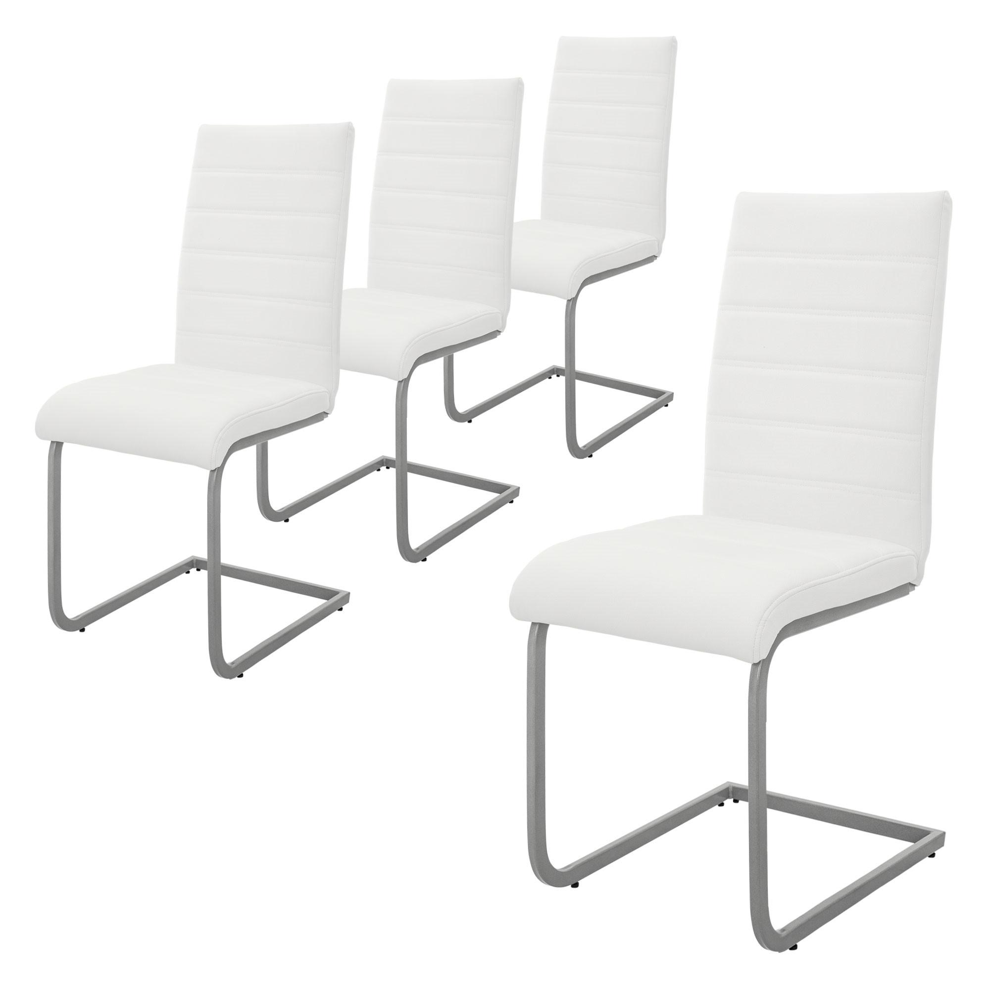 SCHWINGSTUHL 4er Set Weiß Kunstleder - Silberfarben/Weiß, Metall (40/102/57cm) - ML-DESIGN