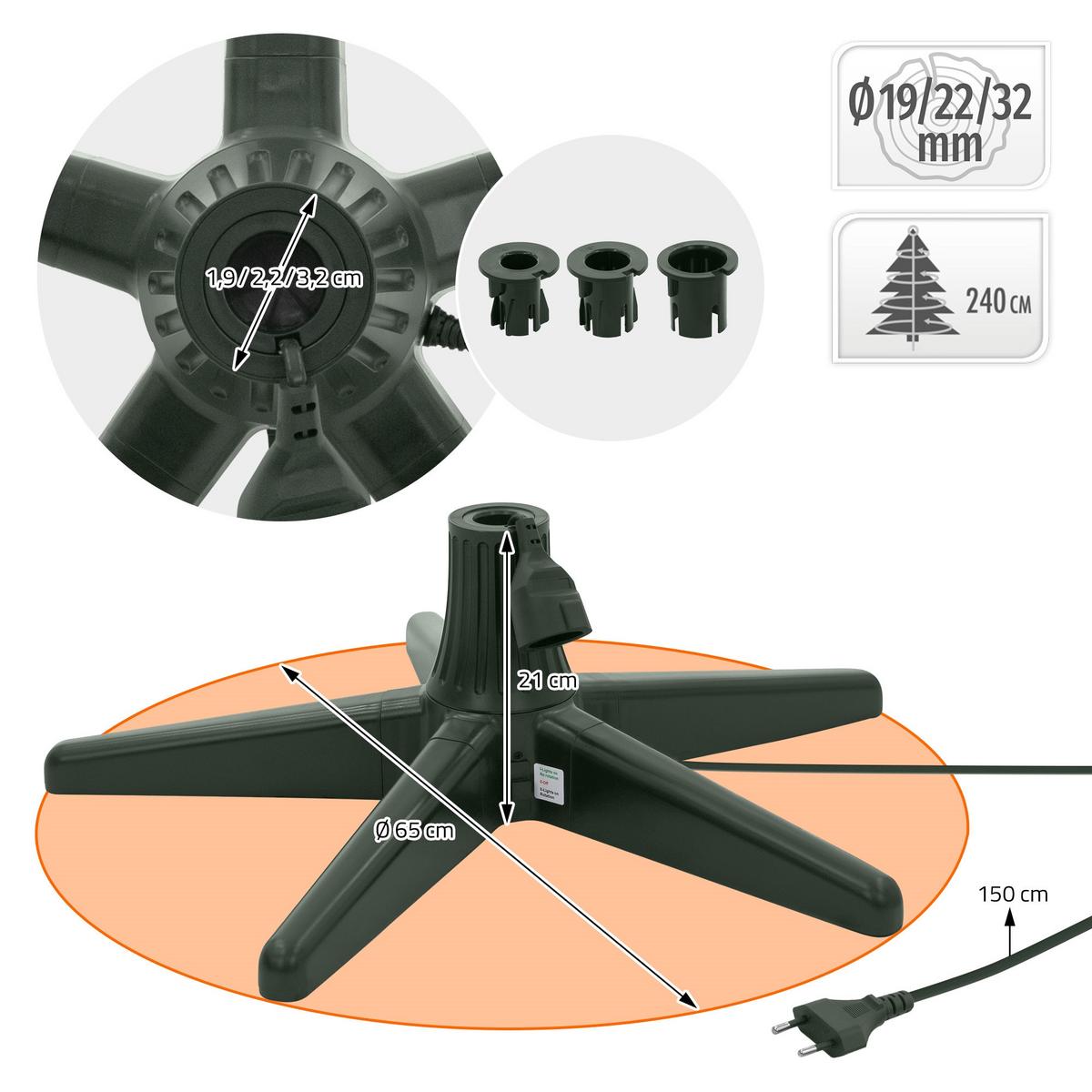 WEIHNACHTSBAUMSTÄNDER drehbar für Bäume bis 240 cm Höhe Elektrischer Christbaumständer Grün 65 cm - Grün, Kunststoff (65/21/65cm) - ECD-Germany