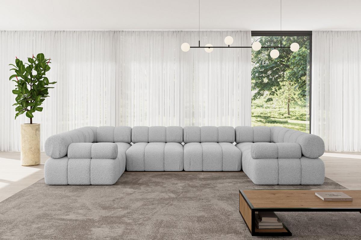 WOHNLANDSCHAFT modulares Sofa Birno-U2 - 380x190x70 cm Hellgrau Bouclé - Hellgrau, Holzwerkstoff/Textil (380/70/190cm) - ALTDECOR