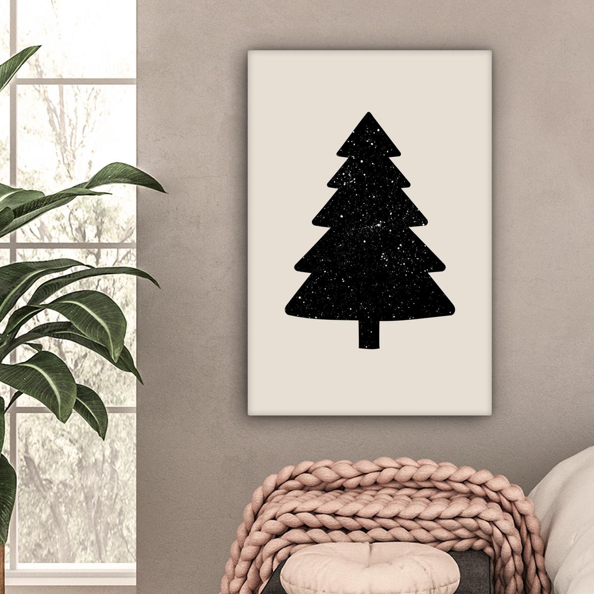LEINWANDBILD Weihnachtsbaum - Schwarz - Urlaub - Beige Wanddeko 40x60 cm - Schwarz, Textil (40/60cm) - MuchoWow