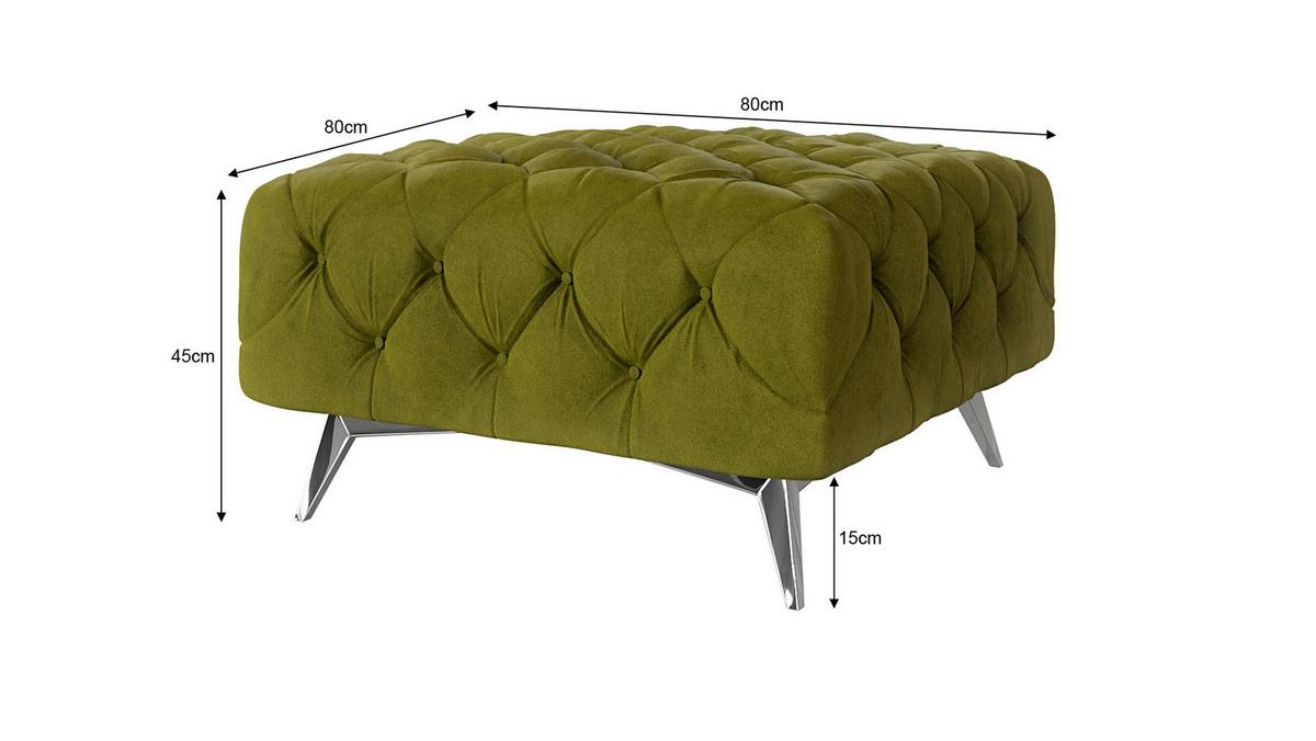 HOCKER Chesterfield Laura Olive Samt - Silberfarben/Olivgrün, Holz/Textil (80/45/80cm) - S-Style Möbel