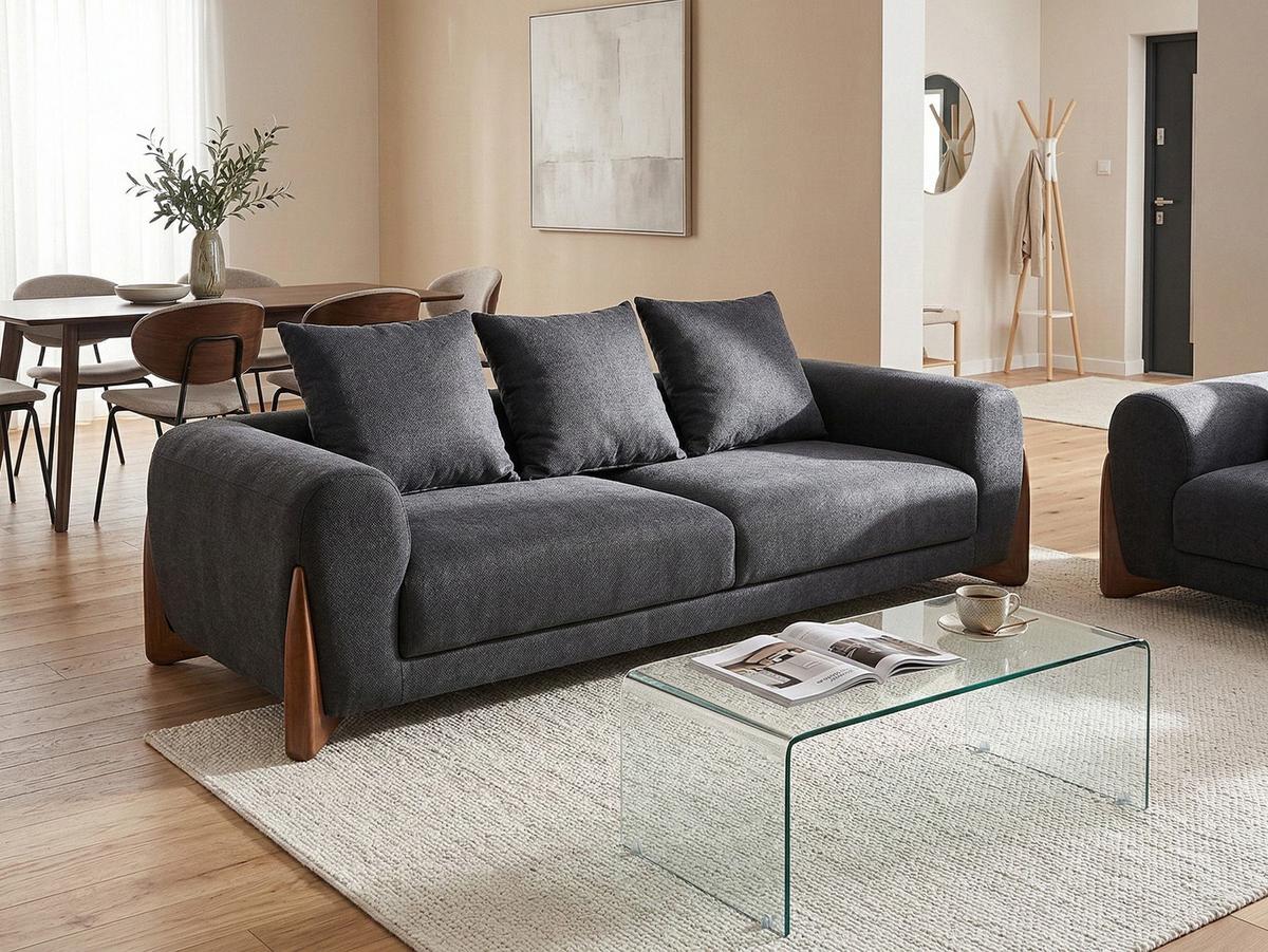 3-SITZER-SOFA Schwarz Vinliden - Schwarz/Braun, Textil (217/62/87cm) - Beliani