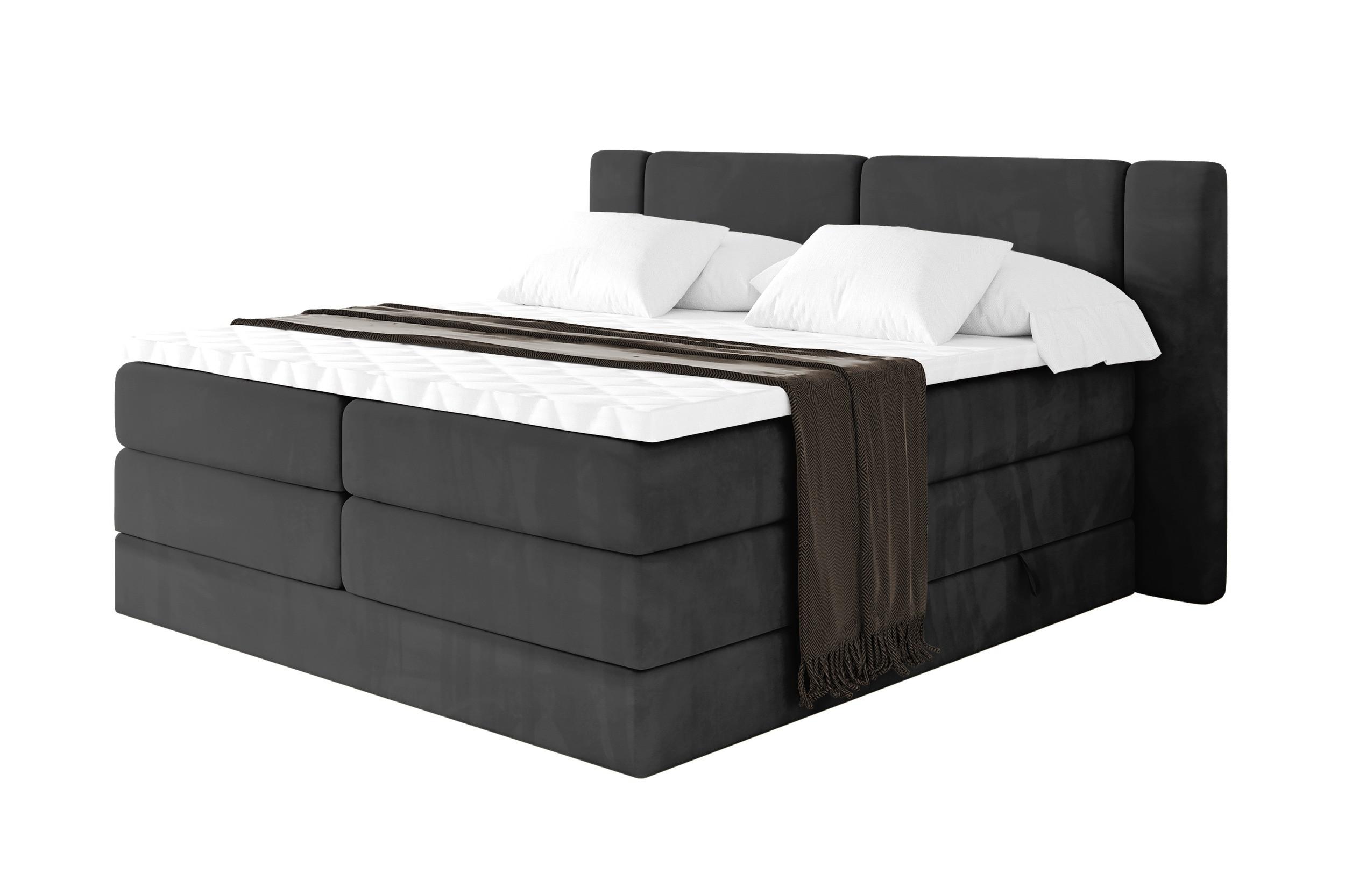 BOXSPRINGBETT mit Matratze H3/H4 - EVON KING - 180x200 cm Schwarz - Schwarz, Holzwerkstoff (180/200cm) - ALTDECOR