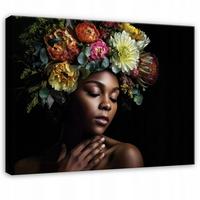 WANDBILDER Frau Blumen Schwarz 100x70 - Multicolor, Holzwerkstoff (100/70cm) - Wallarena