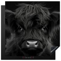 HERDABDECKPLATTE Scottish Highlander - Schwarz - Kalb - Kuh Induktionsmatte 78x78 cm - Schwarz, Kunststoff (78/78/0.2cm) - MuchoWow