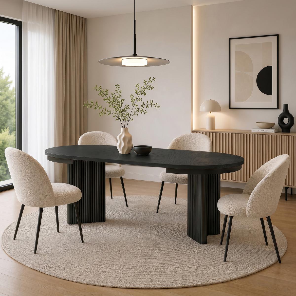 ESSTISCH Prestige runder Design-Tisch, ausziehbar Ø 100–180 cm, Schwarz+Schwarz - Schwarz, Metall (100/100/77cm) - Beautysofa