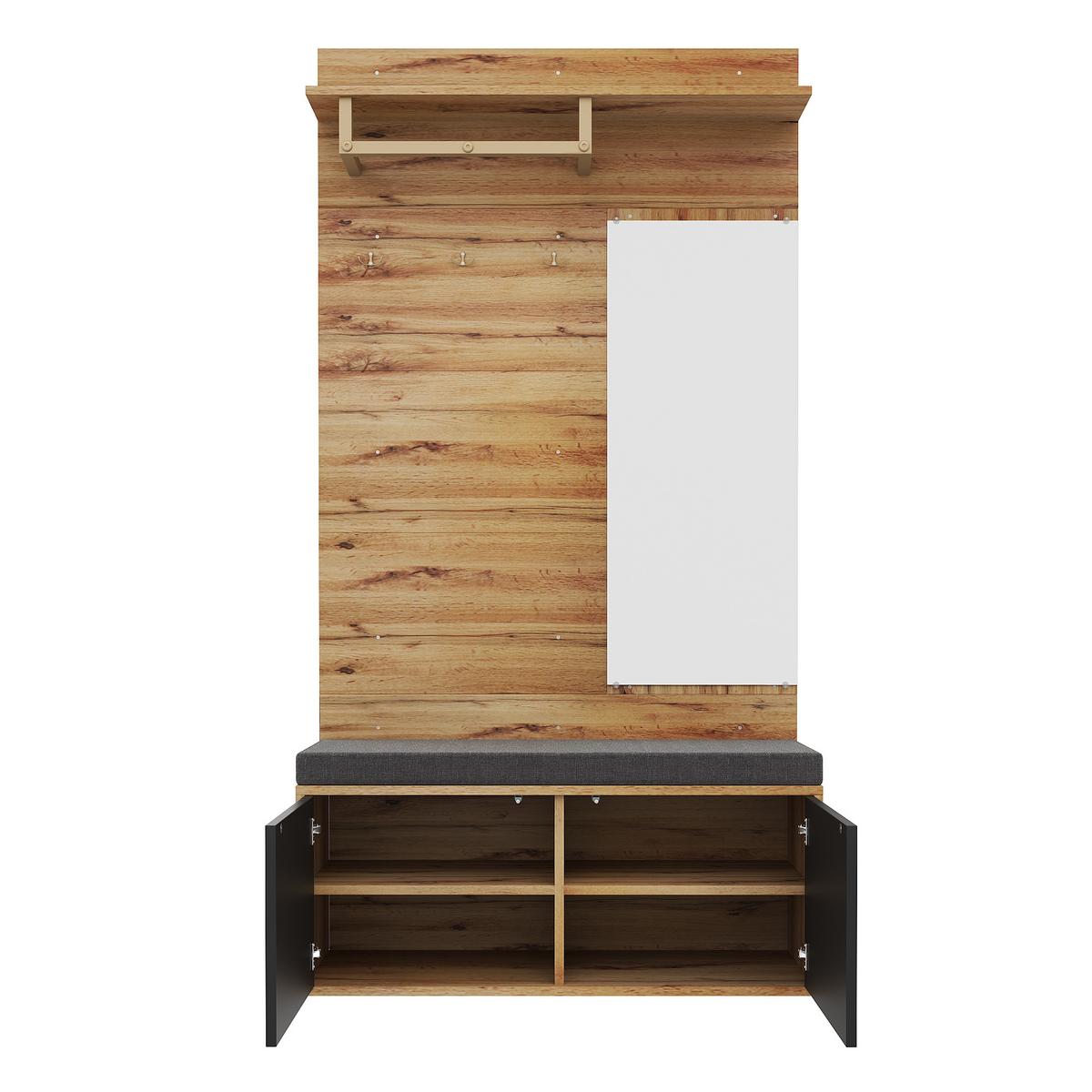 GARDEROBEN-SETS Flurgarderobe Holzoptik mit Spiegel & Sitzbank Kompaktgarderobe 100×190 cm - Sonoma Eiche, Holzwerkstoff (100/190/38cm) - Urban Meuble