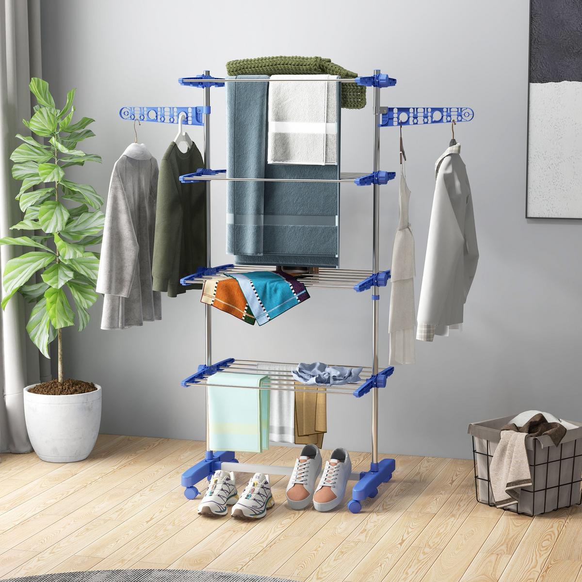 WÄSCHESTÄNDER Edelstahl ABS Blau - Blau/Weiß, Kunststoff/Metall (55/172/142cm) - HOMCOM