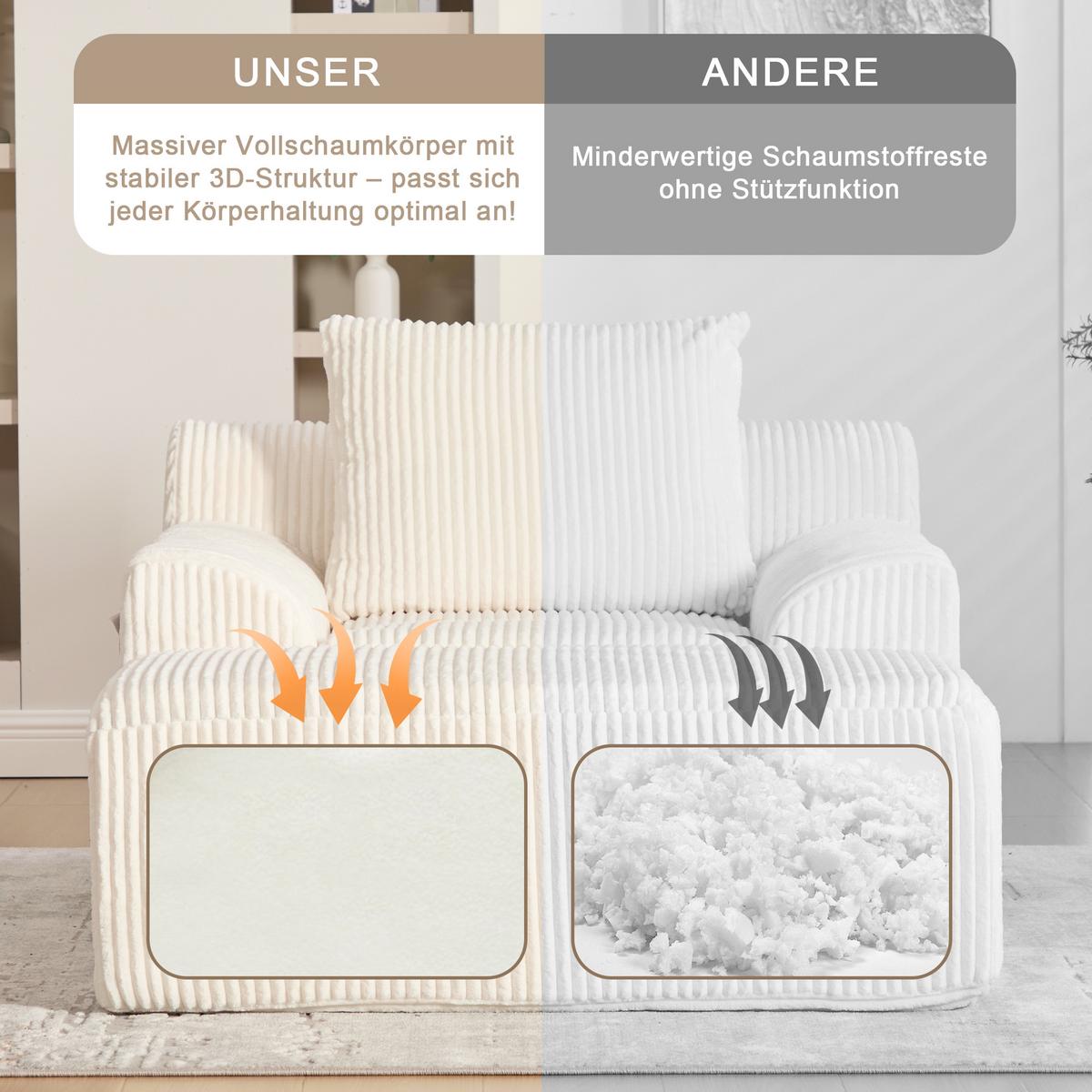 SESSEL mit Hocker in Cord Übergroßer Relaxsessel - Beige, Textil (110/67/147cm) - Urban Meuble