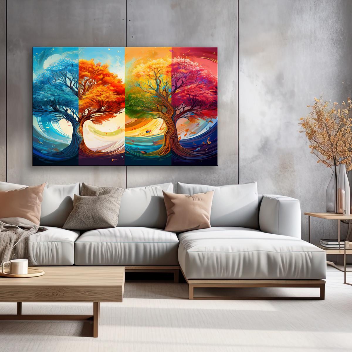 WANDBILD bunte bäume vier jahreszeiten - Multicolor, Textil (60/40cm) - Feeby