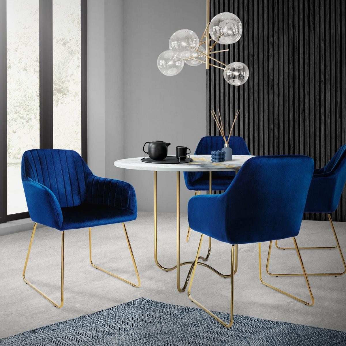 ESSZIMMERSTÜHLE 2er Set Blau Samt - Blau/Goldfarben, Textil/Metall (60/82/57cm) - ML-DESIGN