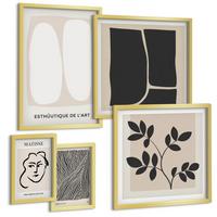 BILDER SET 5er Set - 50x50 cm & 20x30 cm & 40x60 cm Goldrahmen - Minimalistische Pflanzenmuster - Goldfarben, Kunststoff (40/60cm) - TULUP