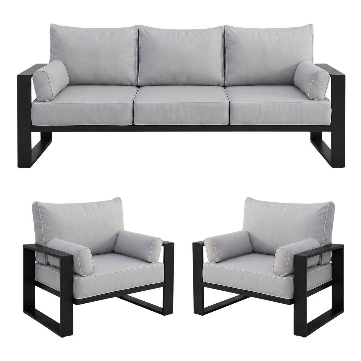 GARTENSET Verdino 3+1+1 mit Metallrahmen grau - Hellgrau, Metall - Beautysofa