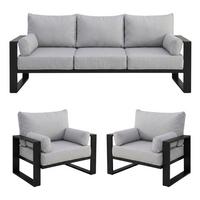 GARTENSET Verdino 3+1+1 mit Metallrahmen grau - Hellgrau, Metall - Beautysofa