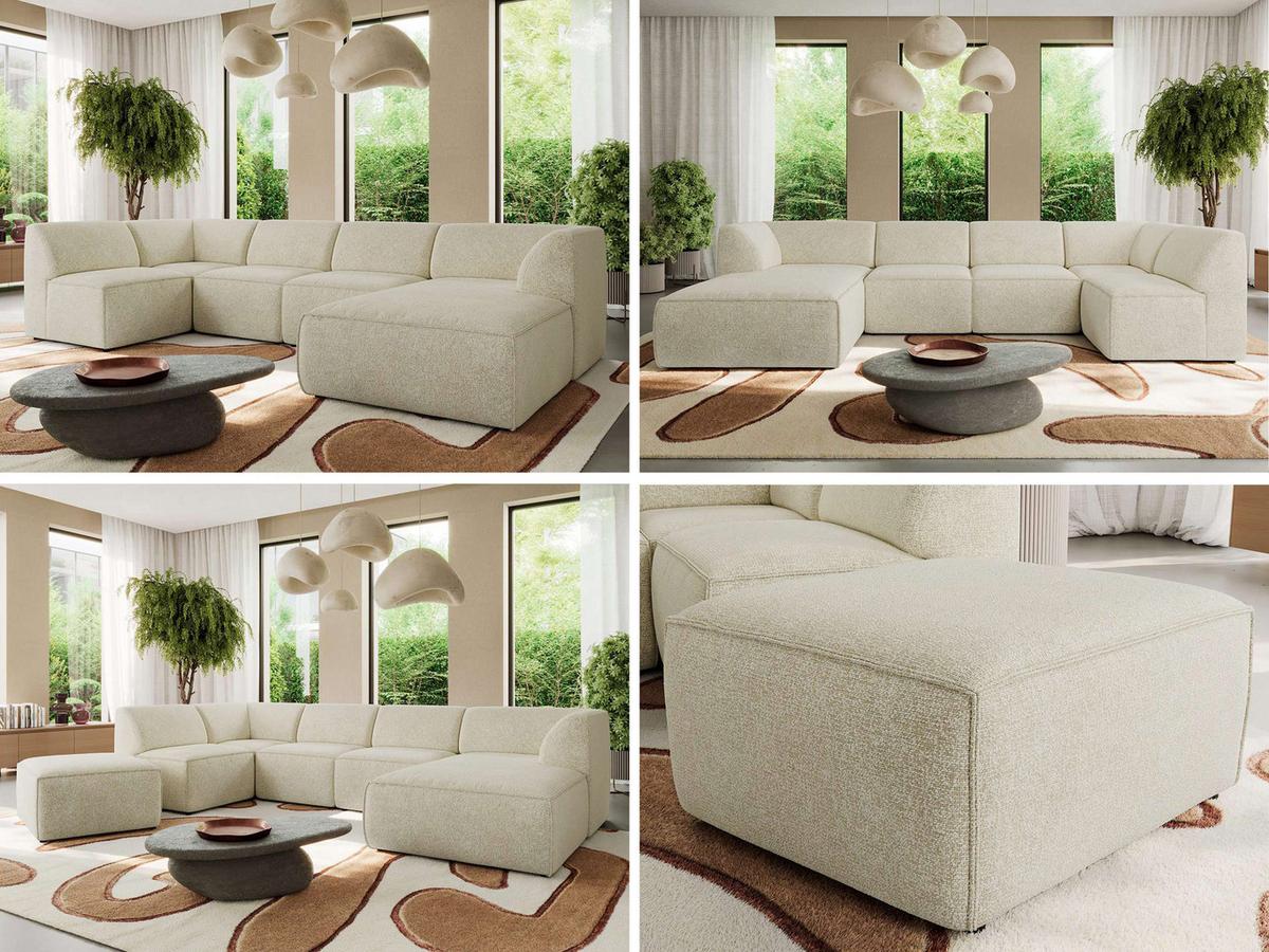 WOHNLANDSCHAFT MODARO U 6M - Creme Struktur - Rechts - Creme/Schwarz, Textil (345/78/180cm) - MKS
