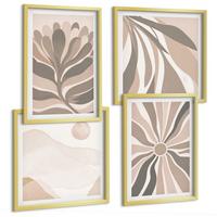 BILDER SET 4er Set - 50x50 cm & 40x60 cm Goldrahmen - Abstrakte Pflanzenmuster - Goldfarben, Kunststoff (50/50cm) - TULUP