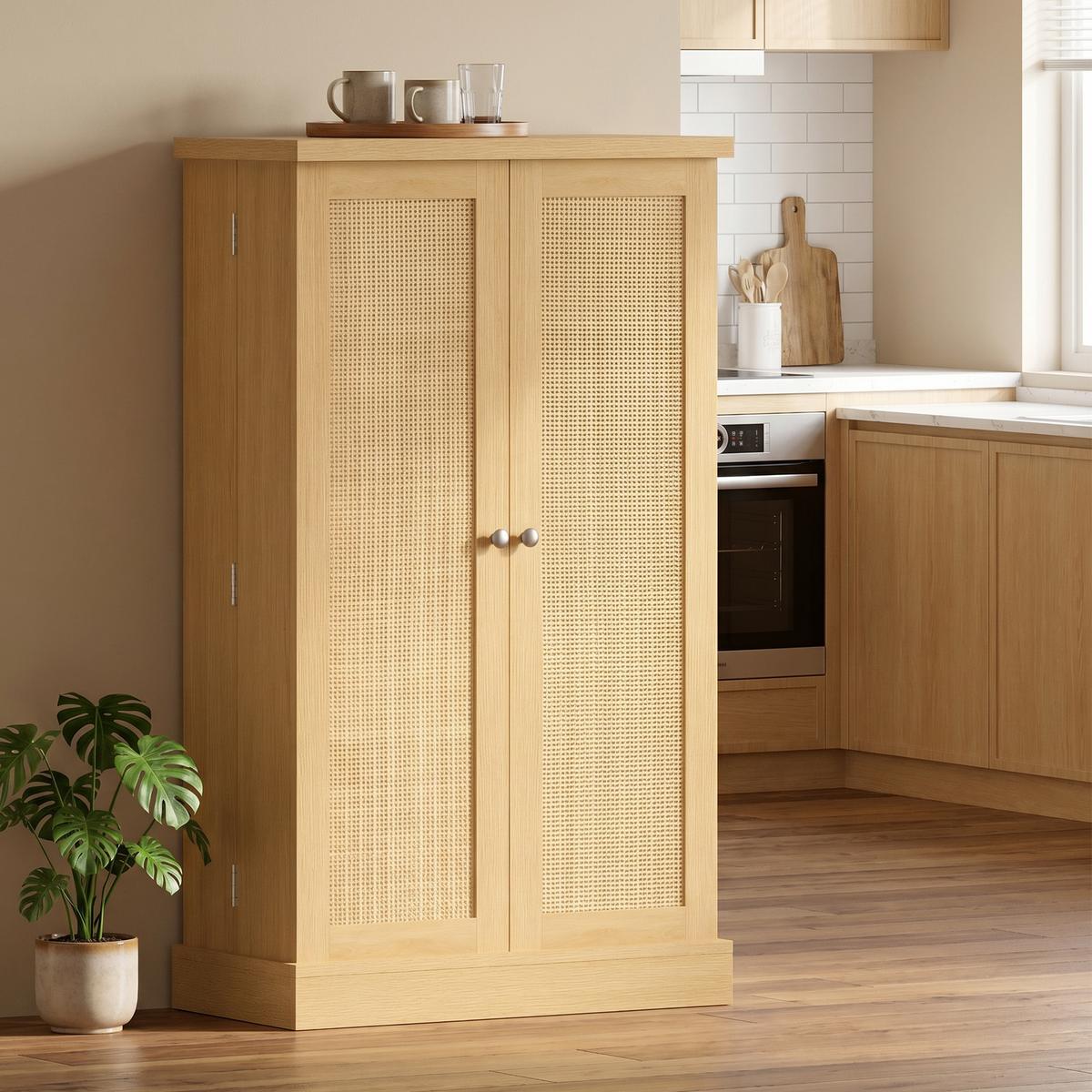 KÜCHENSCHRANK MDF Rattan Naturholz - Naturfarben, Holzwerkstoff (30/104/60cm) - HOMCOM