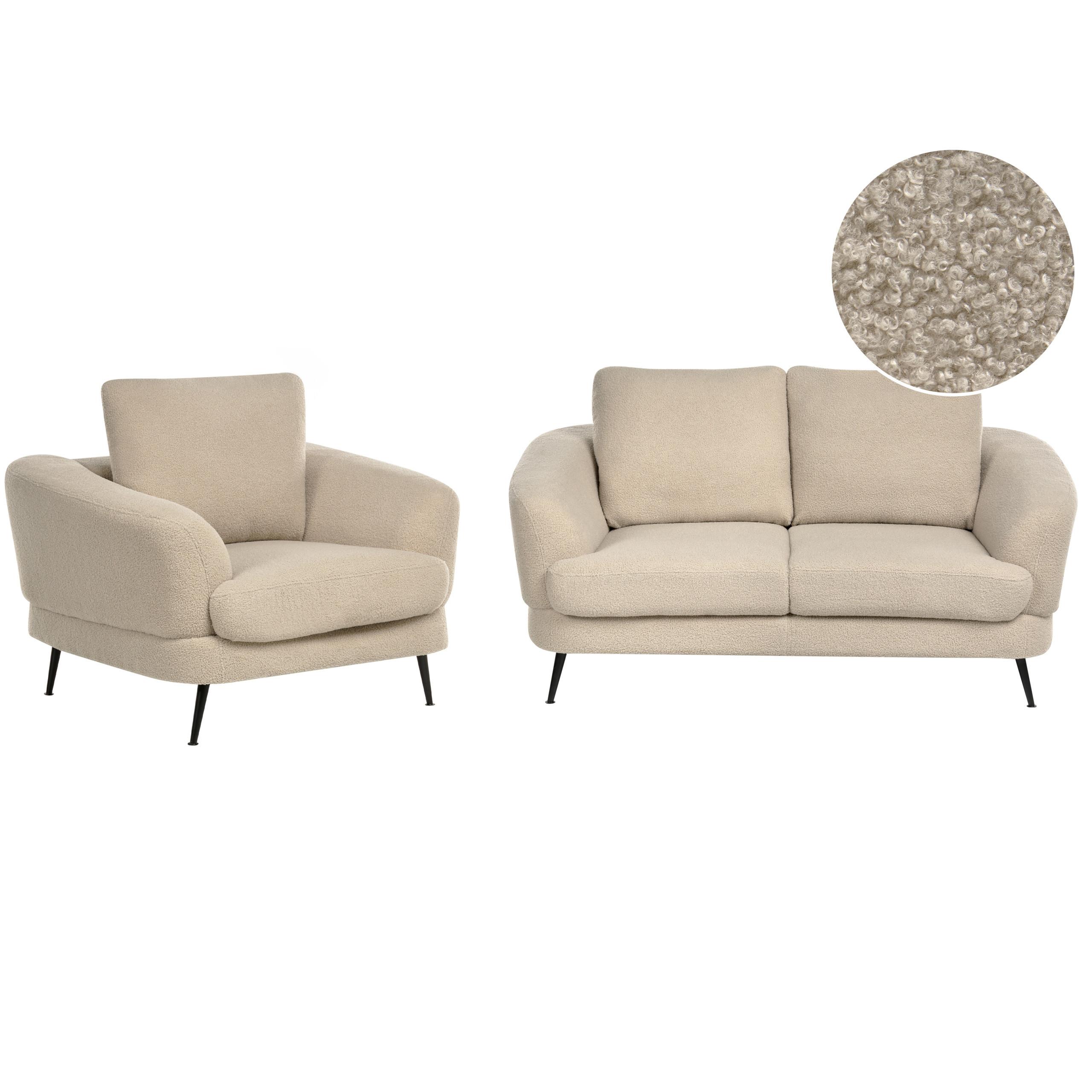 SOFA-SET 3-Sitzer Bouclé Hellbeige Kjaer - Beige/Schwarz, Textil (155/100/100cm) - Beliani