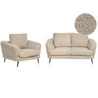 SOFA-SET 3-Sitzer Bouclé Hellbeige Kjaer - Beige/Schwarz, Textil (155/100/100cm) - Beliani
