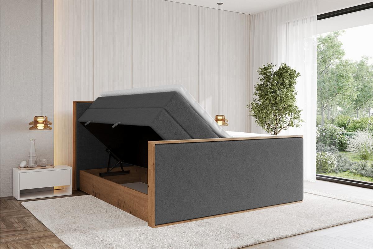 BOXSPRINGBETT LOLLI9 -Z-KING 140x200 - H3/H4 Dunkelgrau - Graphitfarben, Holzwerkstoff (140/200cm) - ALTDECOR